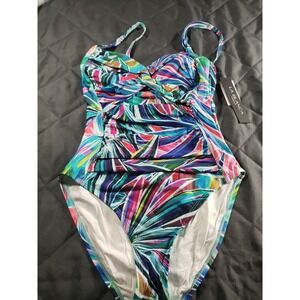 La Blanca Island Goddess Tropical Palm One Piece Swimsuit Size 8 Multi Color